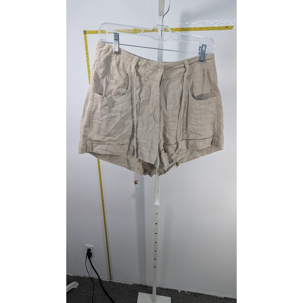 Afghan Beige Linen Blend High Waisted Cuffed Shorts Womens Size P Petite Boho